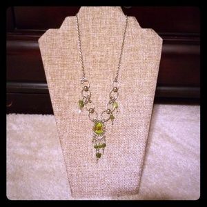 Beautiful silver and glass (line green) necklace
